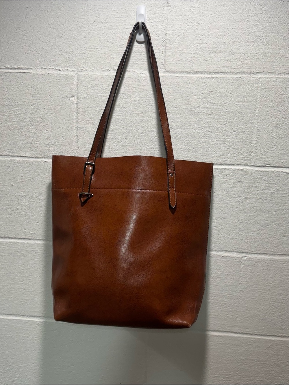 S-Zone Cognac Brown Faux Leather Tote Shoulder Bag